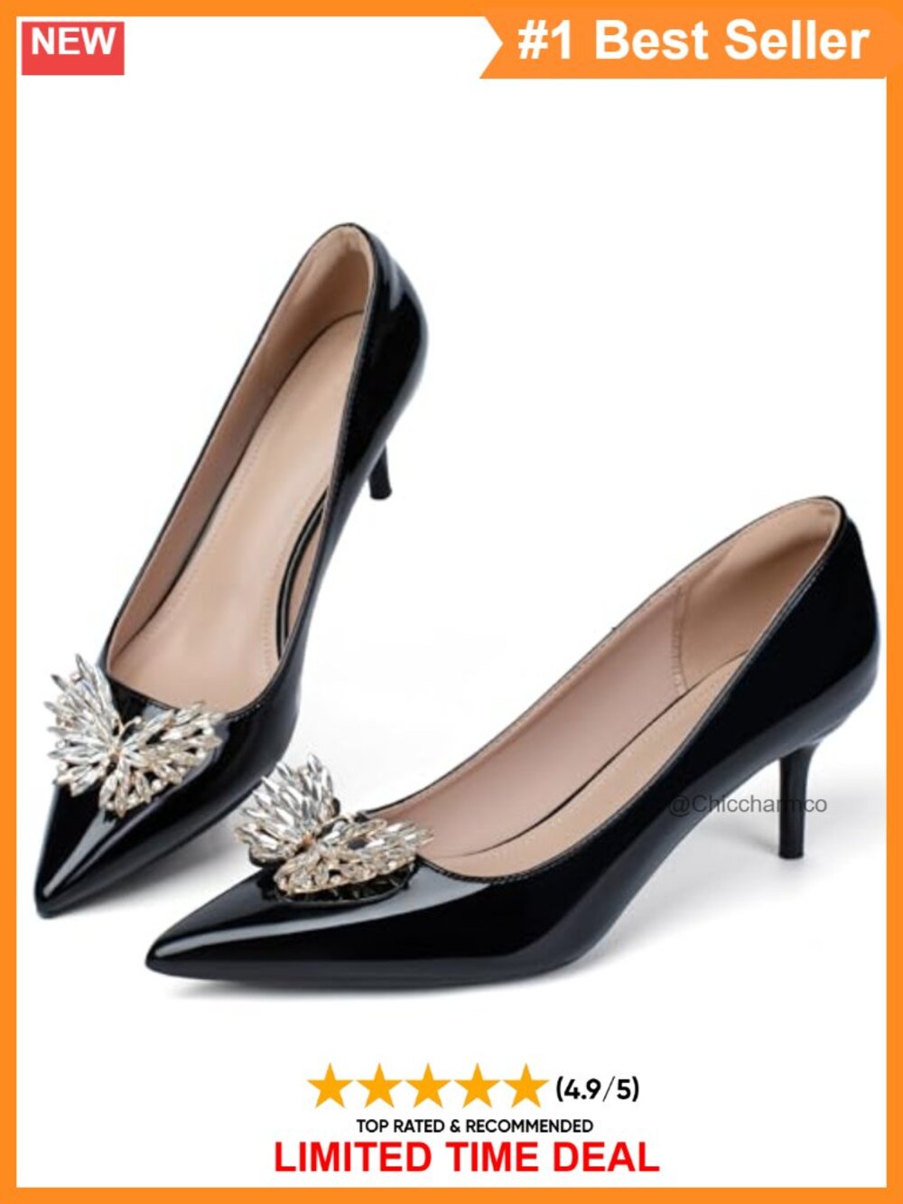 Faux Leather Kitten Heel Pumps Pointed Toe Slip On Dress Shoes